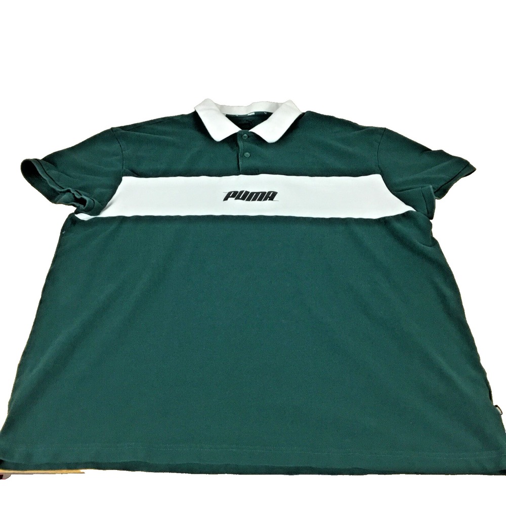 Puma Mens XXL Polo Shirt Green White Colorblock Short Sleeve Logo 845085-03
